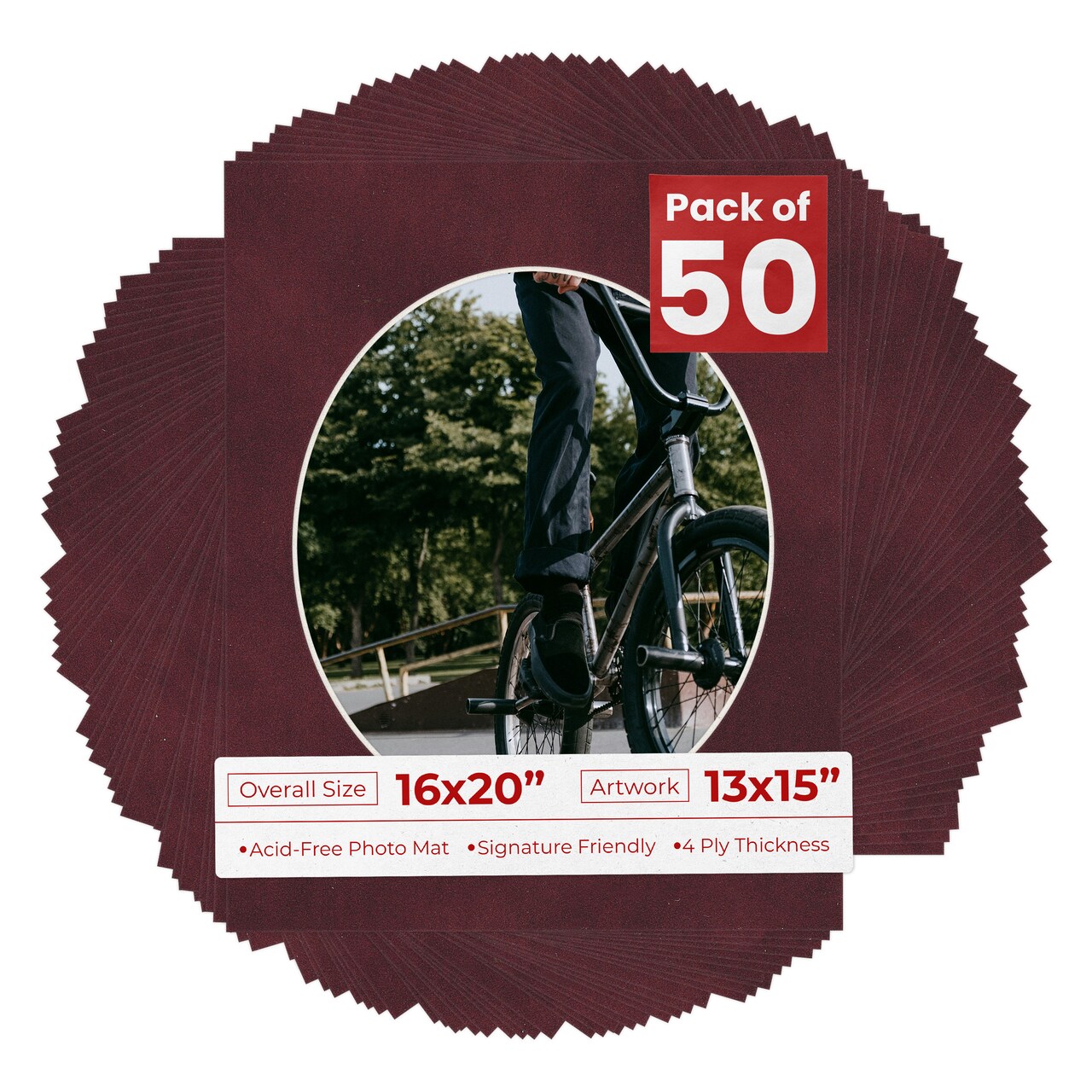 Dark Red Suede Mat Board for 16x20 Frames - Oval Opening for 13x15 Photos